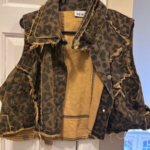 Hew Leopard Print Frayed Vest